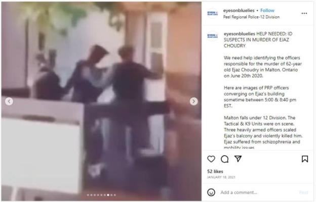 Peel Regio<em></em>nal Police cite this Instagram post in their motion arguing that the officers involved in Choudry's death not be publicly identified. The post calls for help identifying the 'suspects in the murder of Ejaz Choudry.'